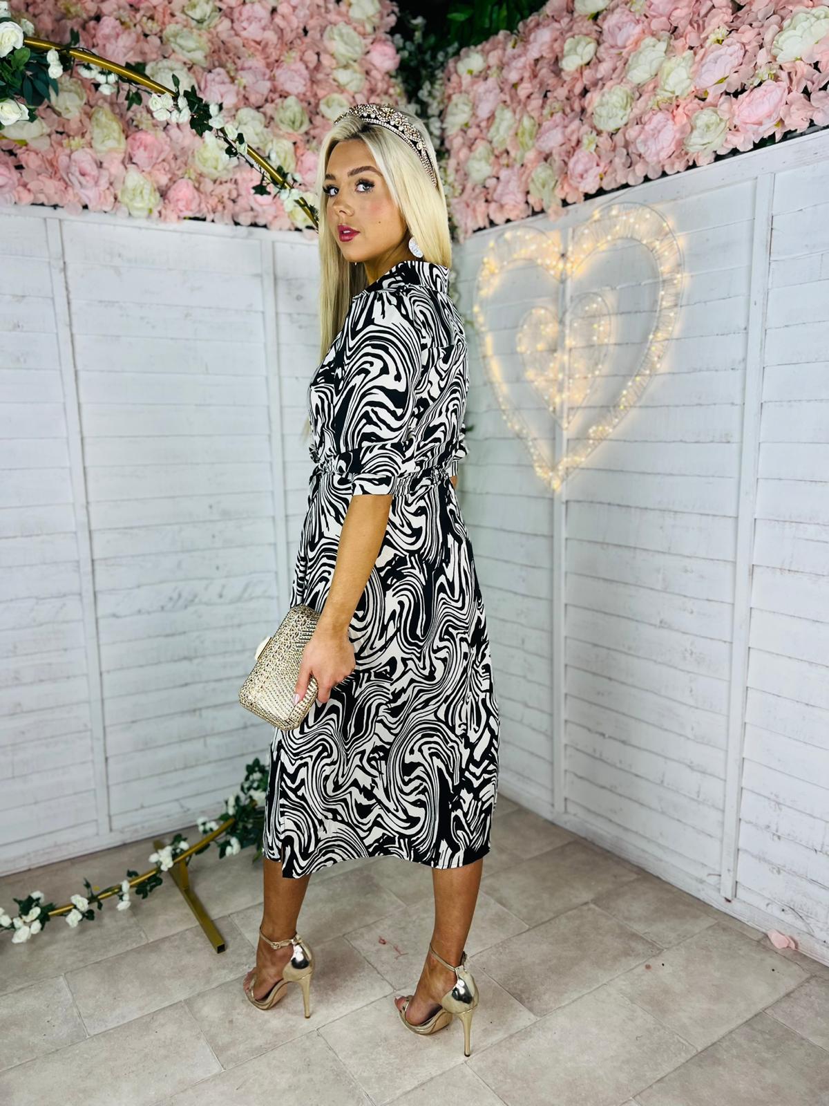 Trish Midi Dress Stone/Black