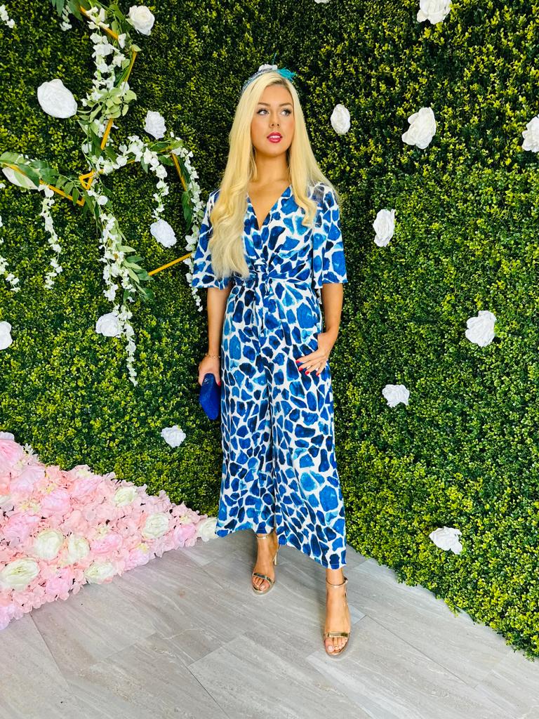 Freya Culotte Jumpsuit Blue Giraffe