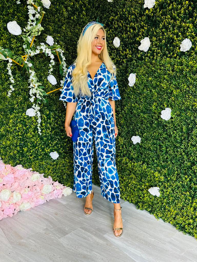 Freya Culotte Jumpsuit Blue Giraffe