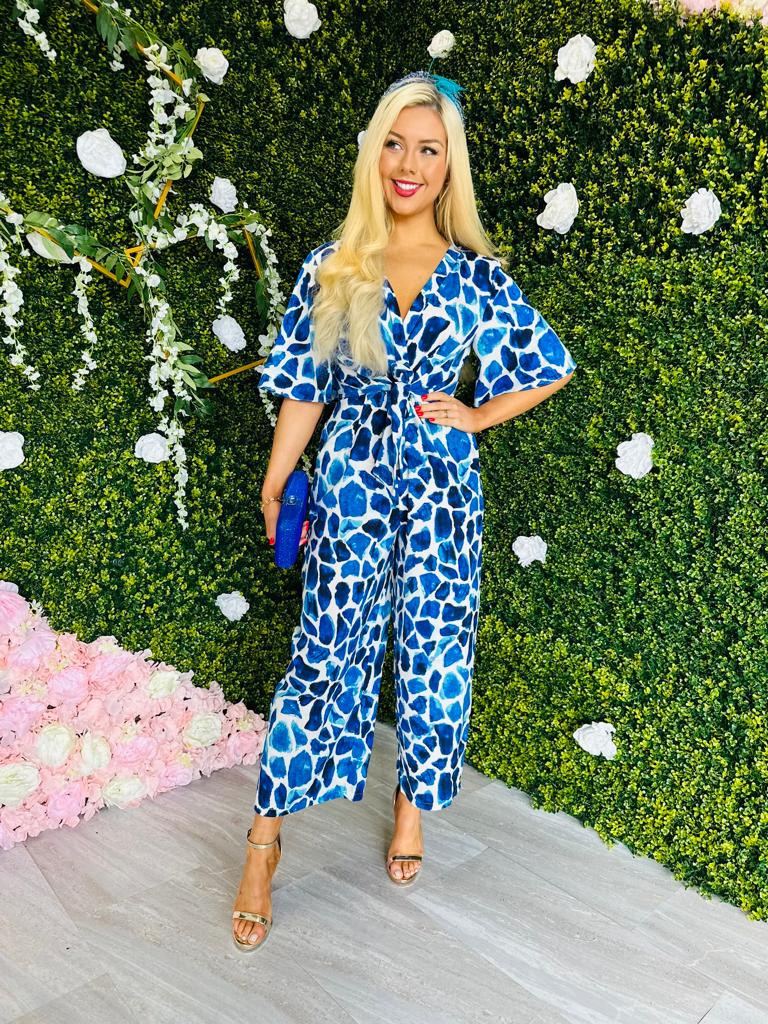 Freya Culotte Jumpsuit Blue Giraffe
