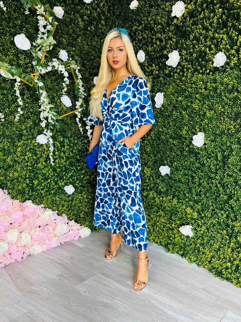 Freya Culotte Jumpsuit Blue Giraffe