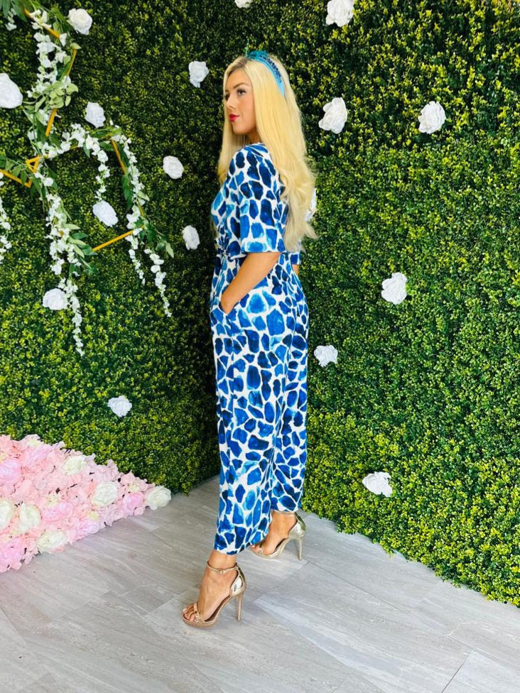 Freya Culotte Jumpsuit Blue Giraffe