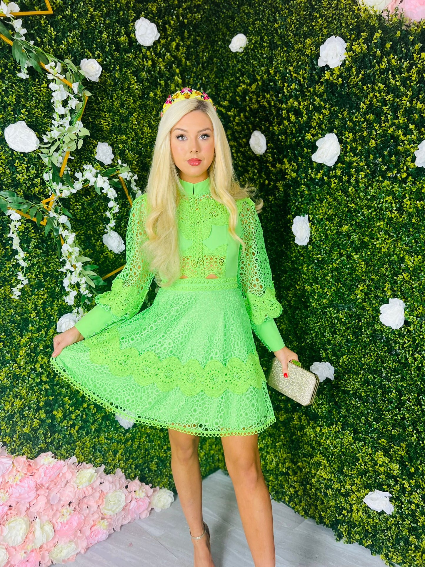 Florence Crochet Mini Dress Green