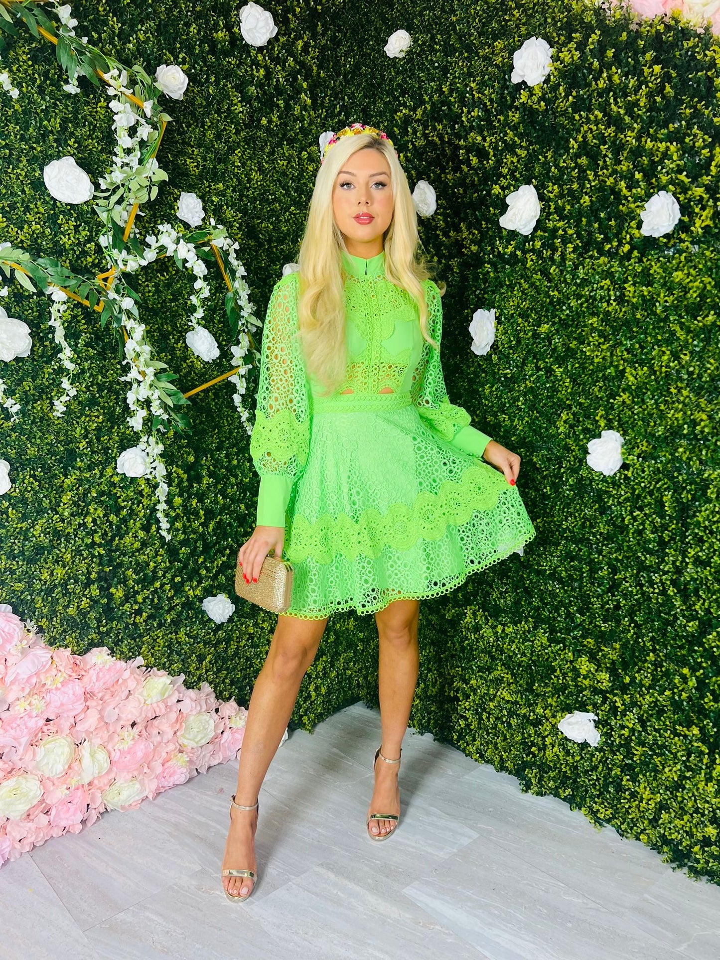 Florence Crochet Mini Dress Green