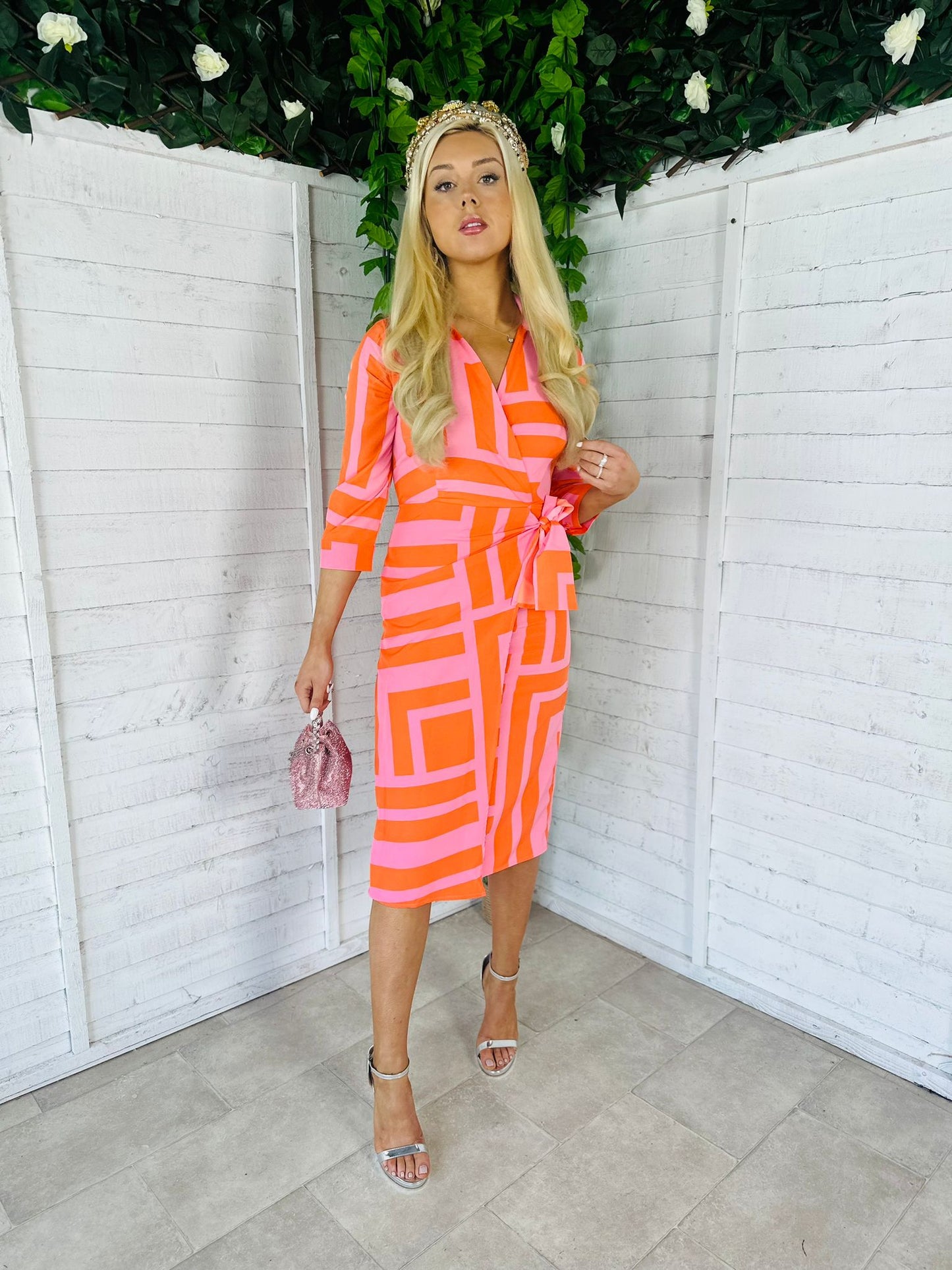 Nala Midi Wrap Dress Orange & Pink