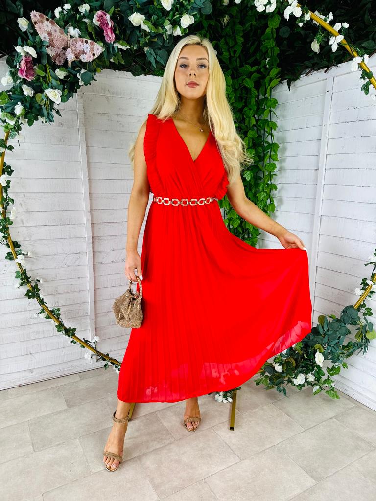 Kyla Pleated Dress Red