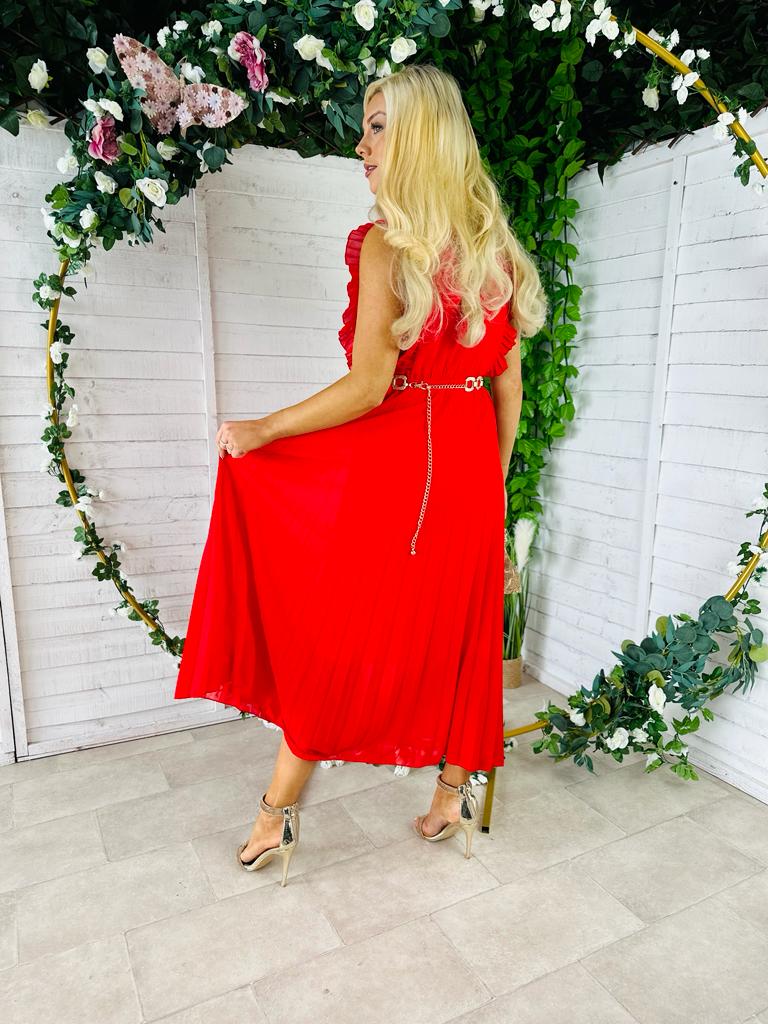 Kyla Pleated Dress Red
