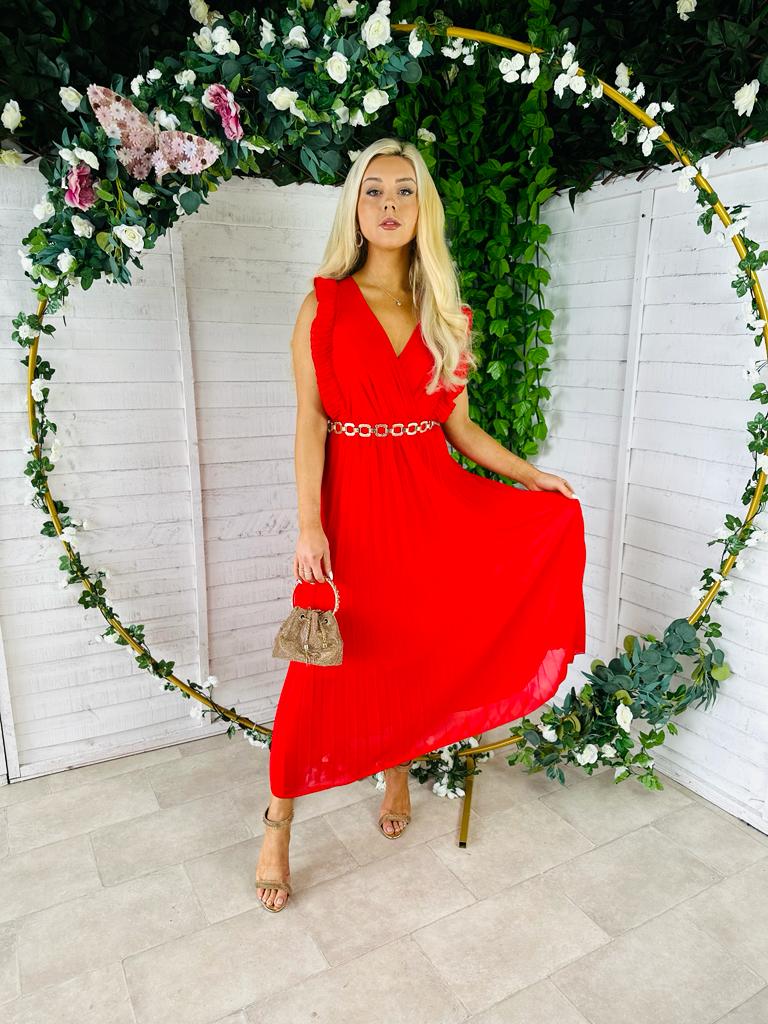 Kyla Pleated Dress Red