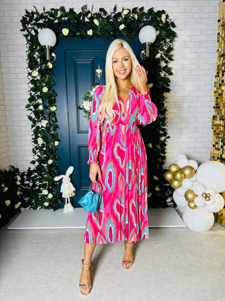 Kenzie Pleated Midi Dress Pink