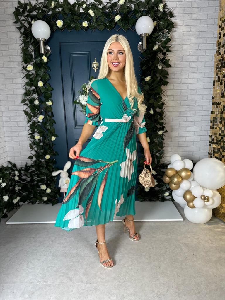 Dolores Pleated Midi Dress Green