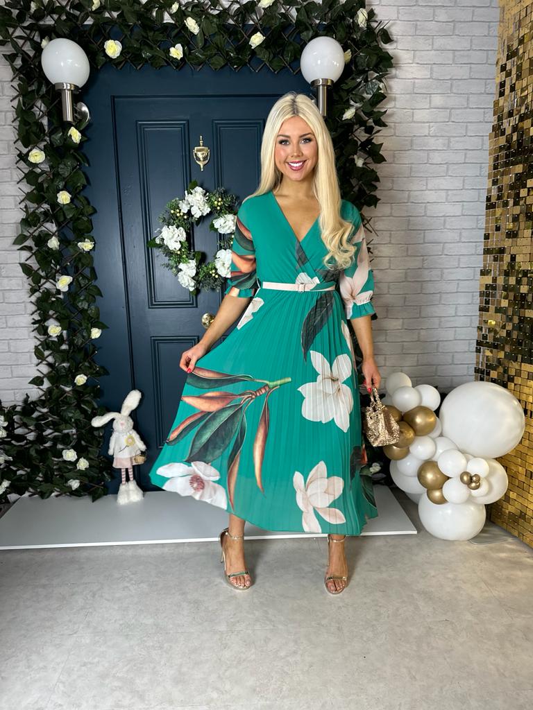 Dolores Pleated Midi Dress Green