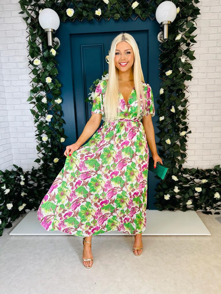 Elara Banded Midi Dress Green