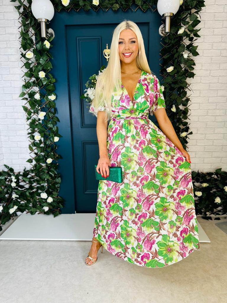 Elara Banded Midi Dress Green