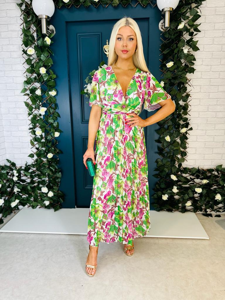 Elara Banded Midi Dress Green