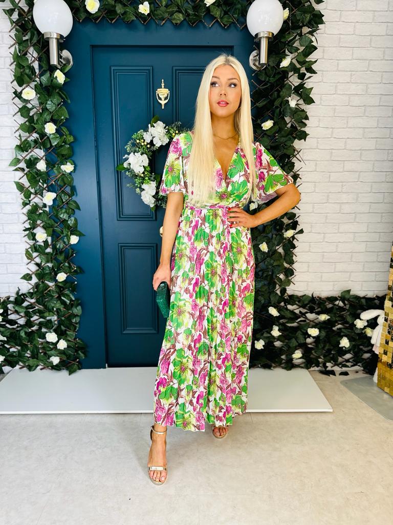 Elara Banded Midi Dress Green
