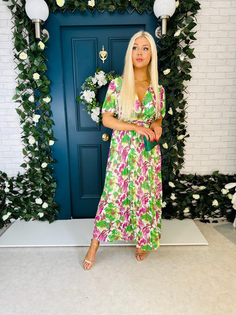 Elara Banded Midi Dress Green