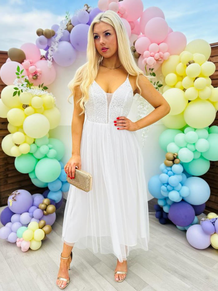 Fallon Tulle Mini Dress White