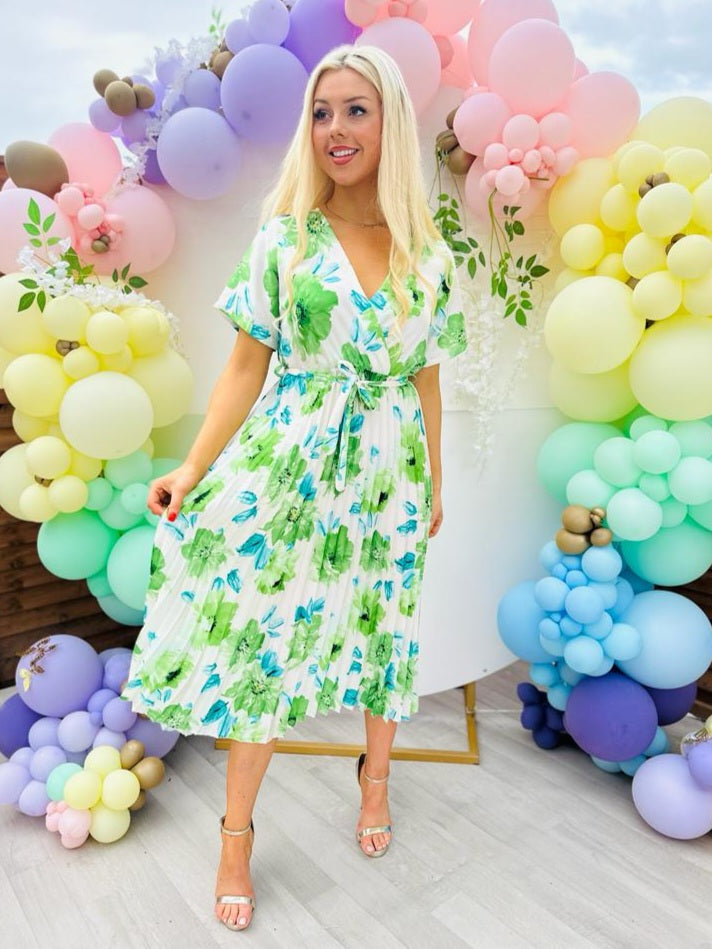 Miley Pleated Midi Dress Floral Green