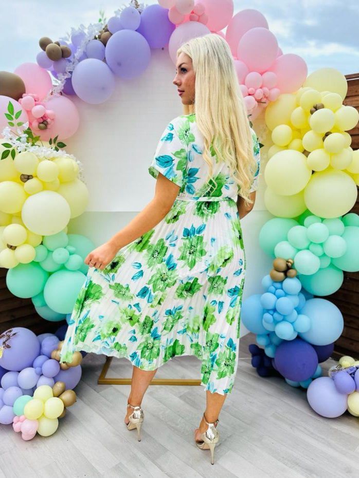 Miley Pleated Midi Dress Floral Green