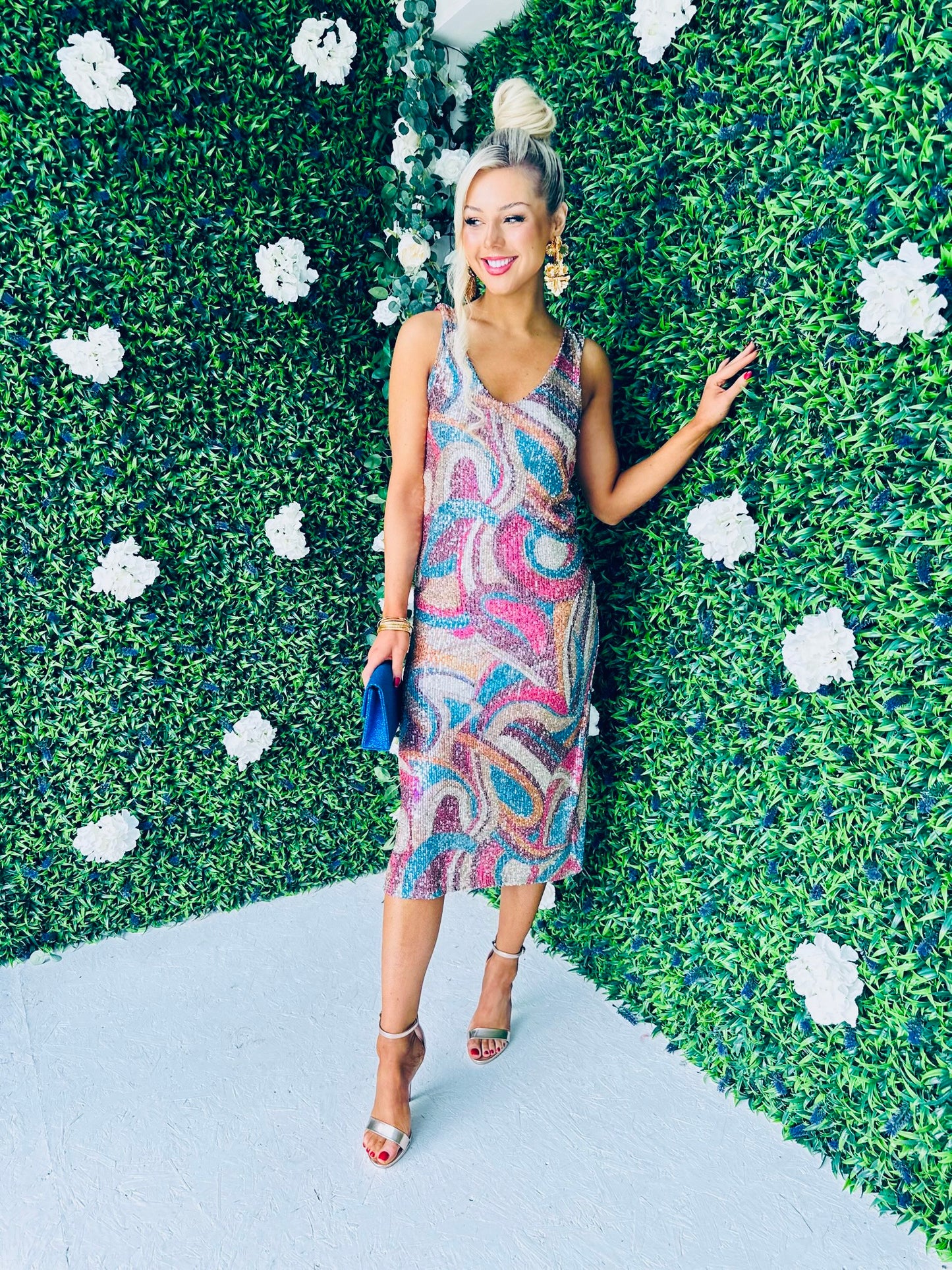 Paisley Sequin Midi Dress Fuch