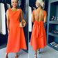 Antoinette Bow Detail Midi Dress Orange