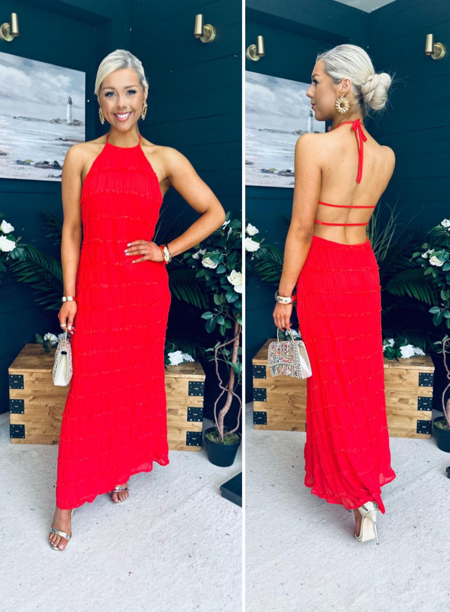 Claudia Detailed Occasion Maxi Dress Red