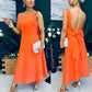 Roz Pearl Bow Detail Midi Dress Orange