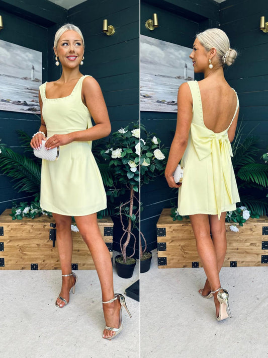 Colleen Peal & Bow Detail Mini Dress Yellow