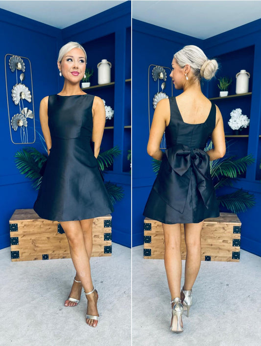 Feyre Bow Detail Sleeves Mini Dress Black