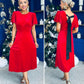 Jessica Angel Sleeve Bow Detail Velvet Dress Red