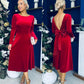 Taylor Pearl & Bow Detail Midi Dress Red