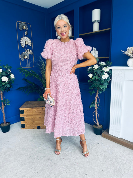 Pippa 3D Floral Occasion Dress Pink