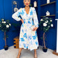 Grainne Button Detail Midi Dress Floral Blue
