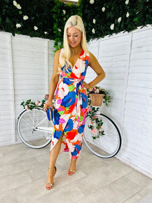 Darla Multi Colour Floral Wide Shoulder Maxi Dress