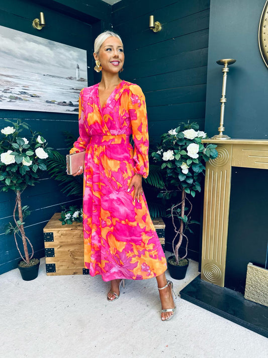 Emily Banded Midi Dress Pink