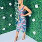 Paisley Sequin Midi Dress Blue