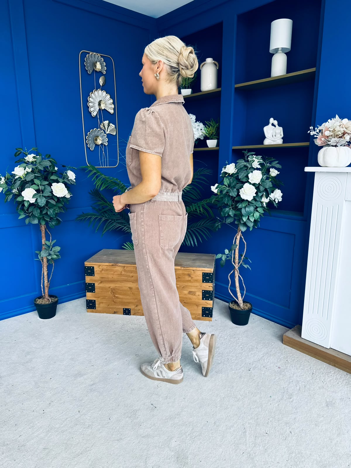 Marissa Short Sleeve Denim Jumpsuit Mocha PRE ORDER Arriving 15 August