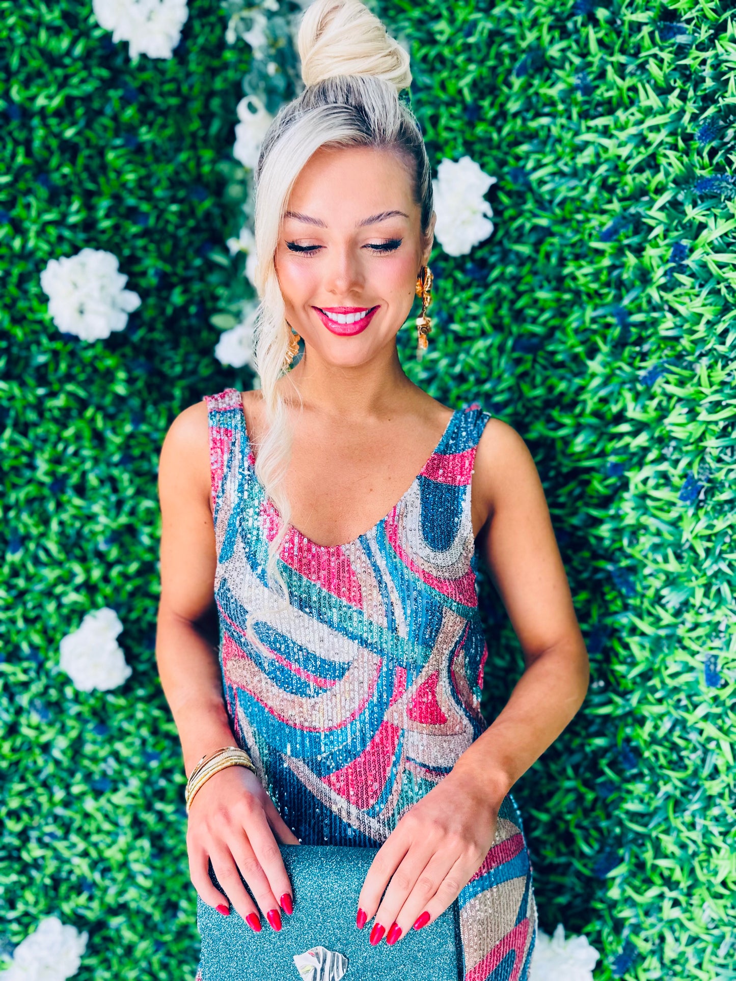 Paisley Sequin Midi Dress Blue