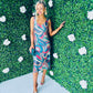 Paisley Sequin Midi Dress Blue