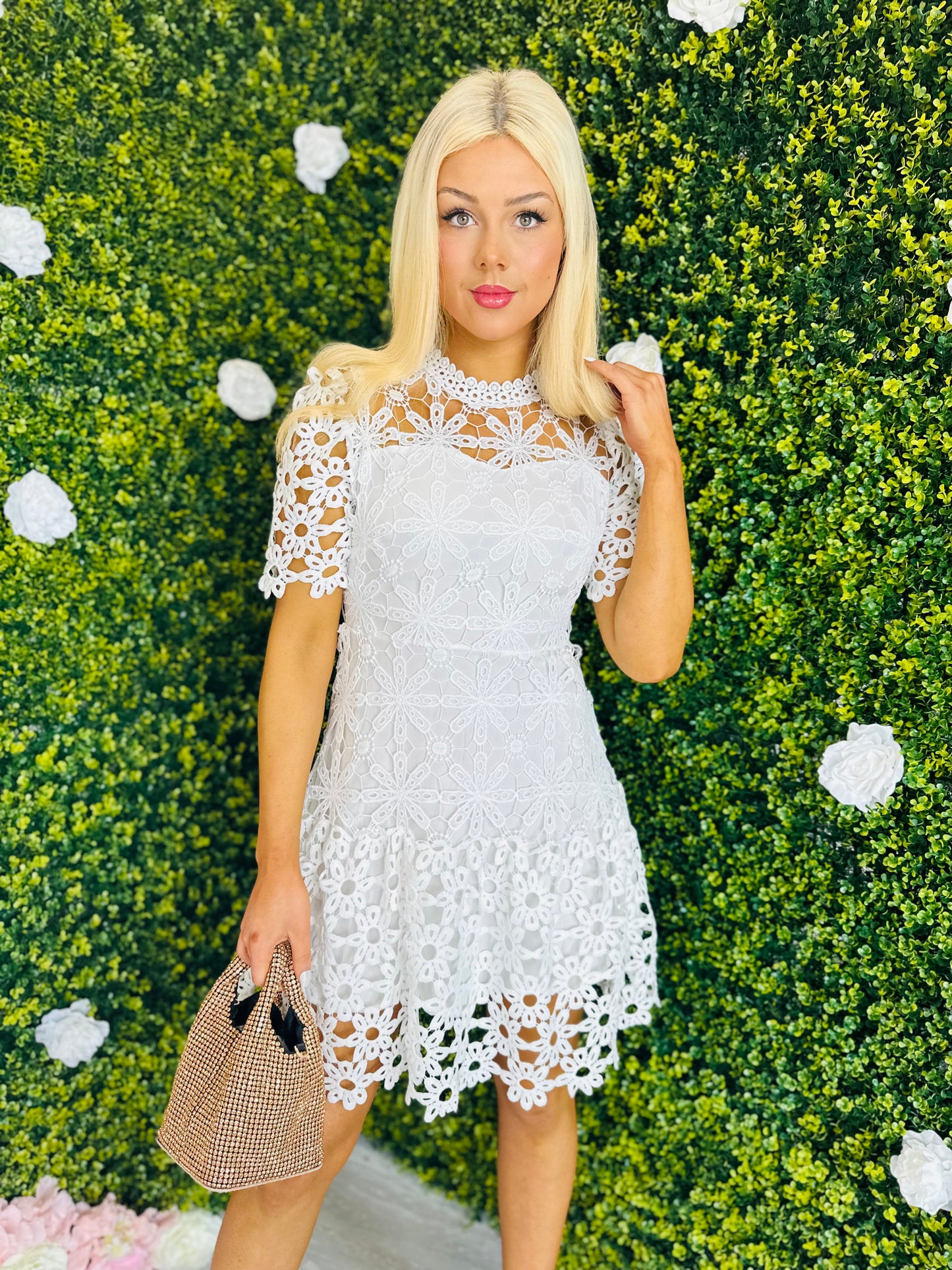 Vivi Mini Crochet Dress White