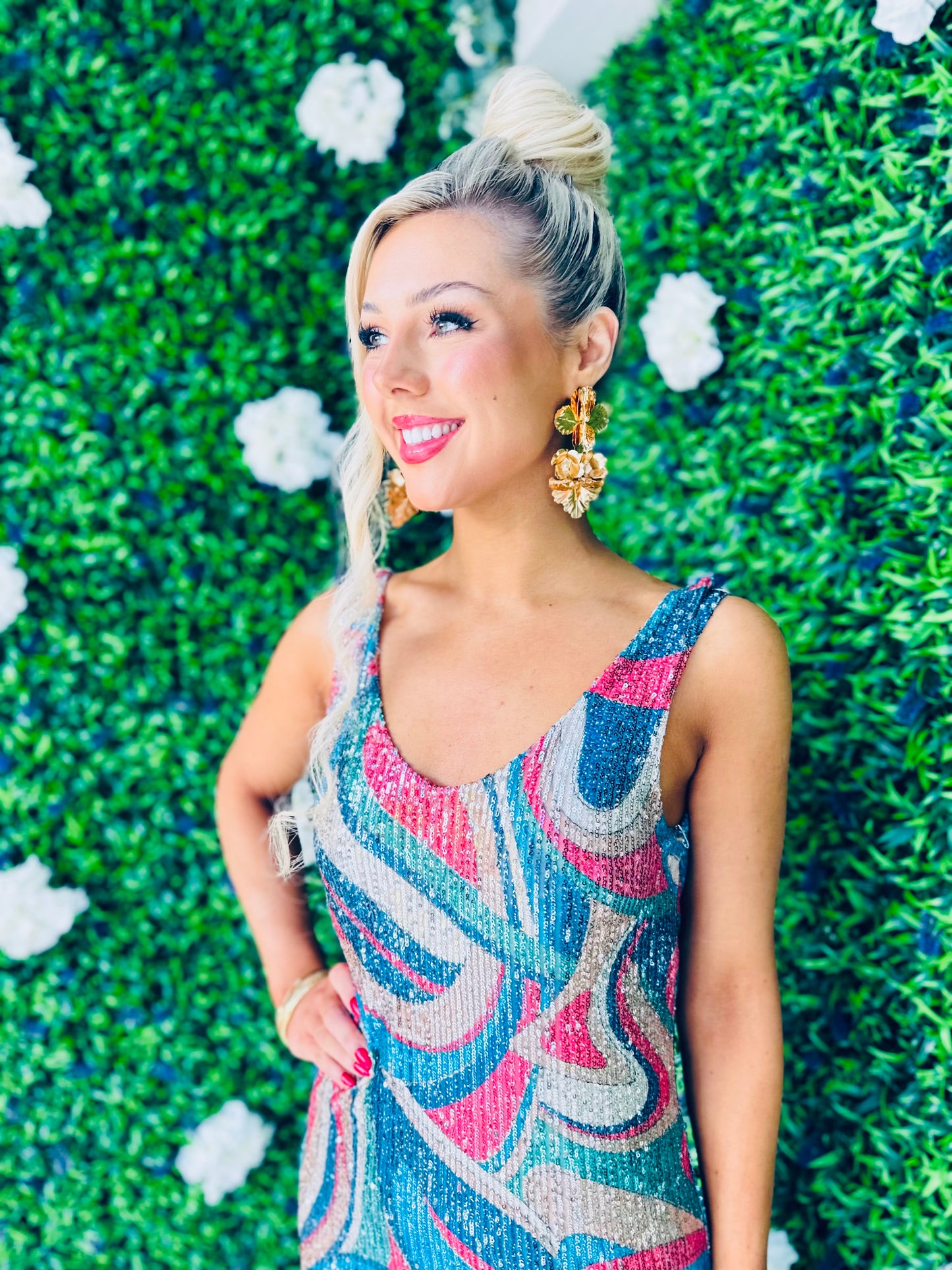 Paisley Sequin Midi Dress Blue