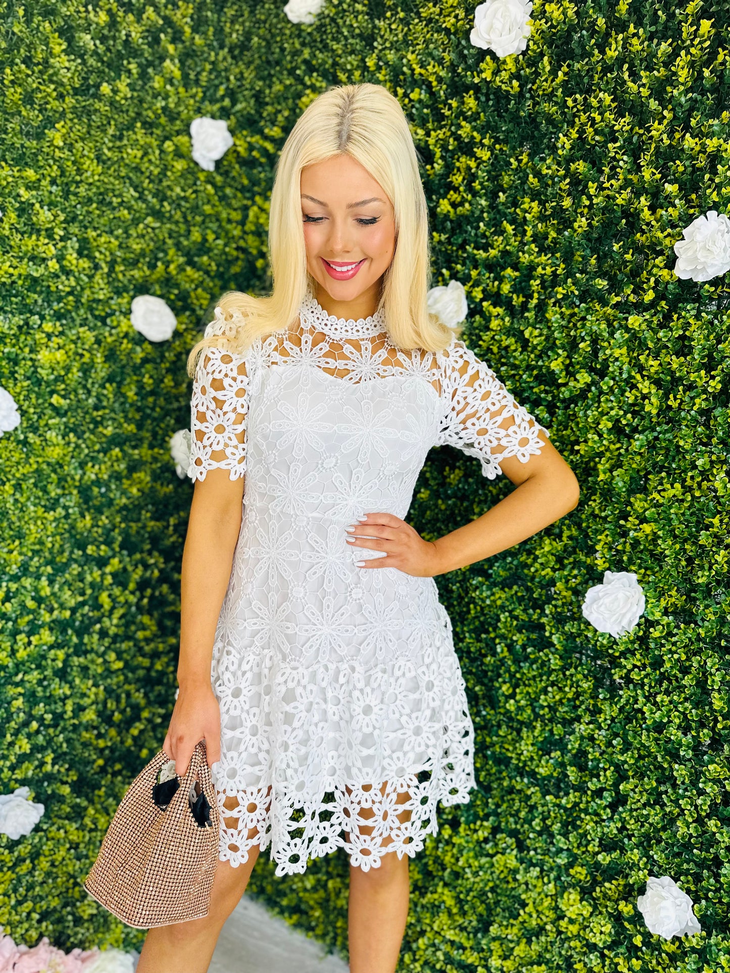 Vivi Mini Crochet Dress White