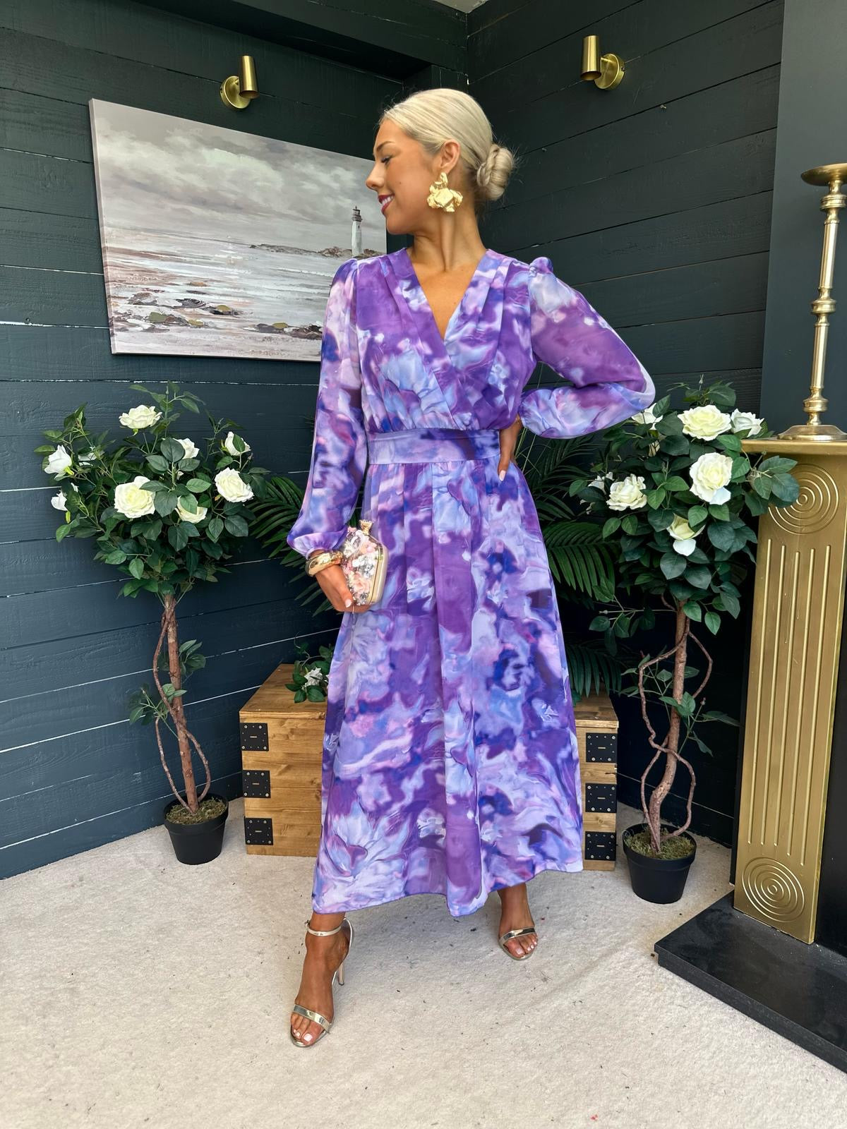Emily Banded Midi Dress Purple