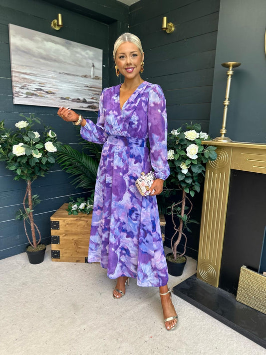 Emily Banded Midi Dress Purple
