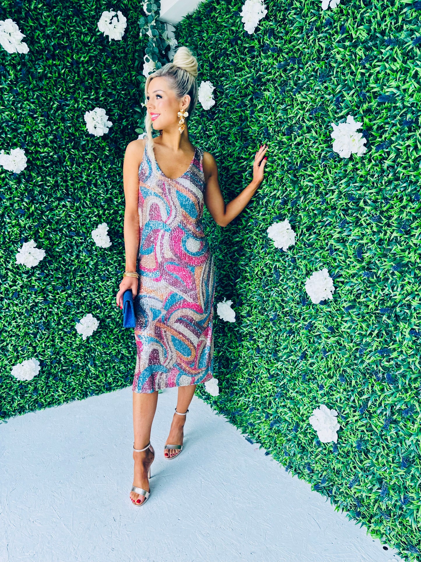 Paisley Sequin Midi Dress Fuch