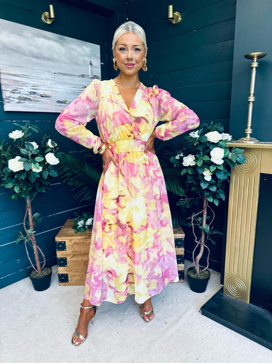 Emily Banded Midi Dress Yellow