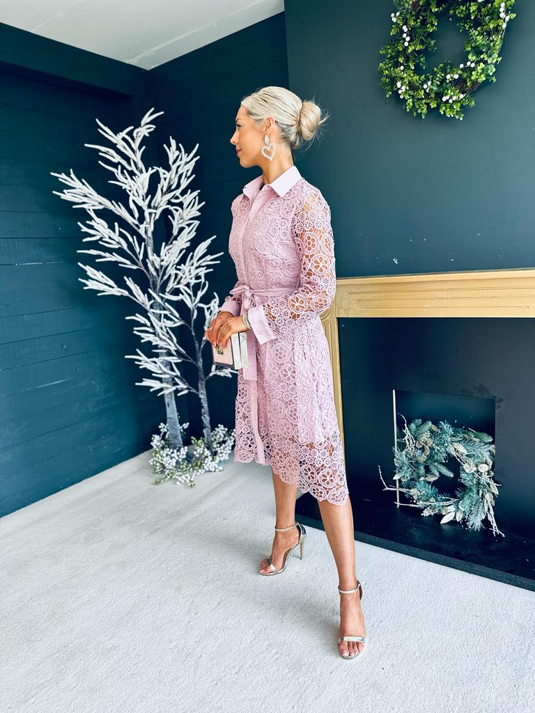 Verona Crochet Midi Dress Blush
