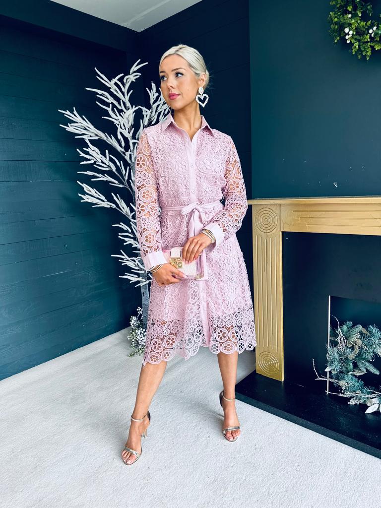 Verona Crochet Midi Dress Blush