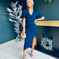 Natasha Angel Sleeve Wrap Midi Dress Navy