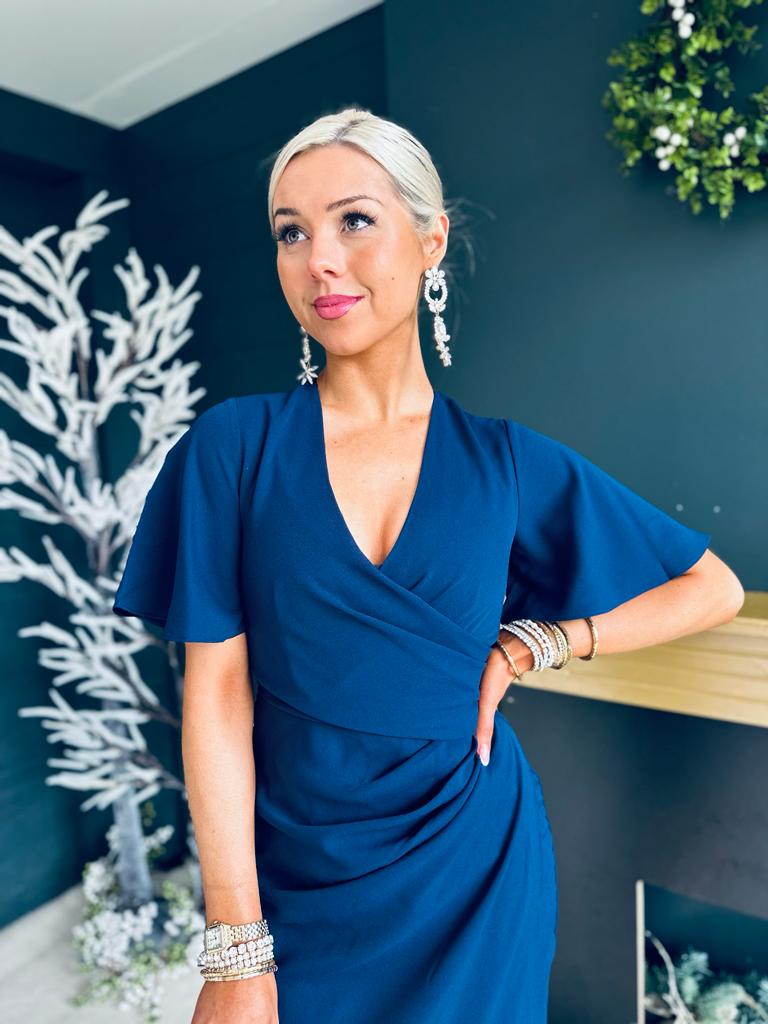 Navy blue on sale wrap midi dress